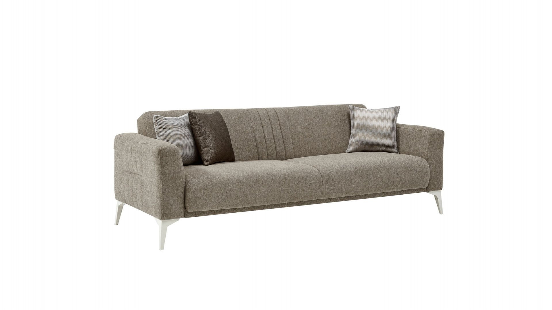 Nadia 3er-Sofa - Taupe - Weiß-Füße