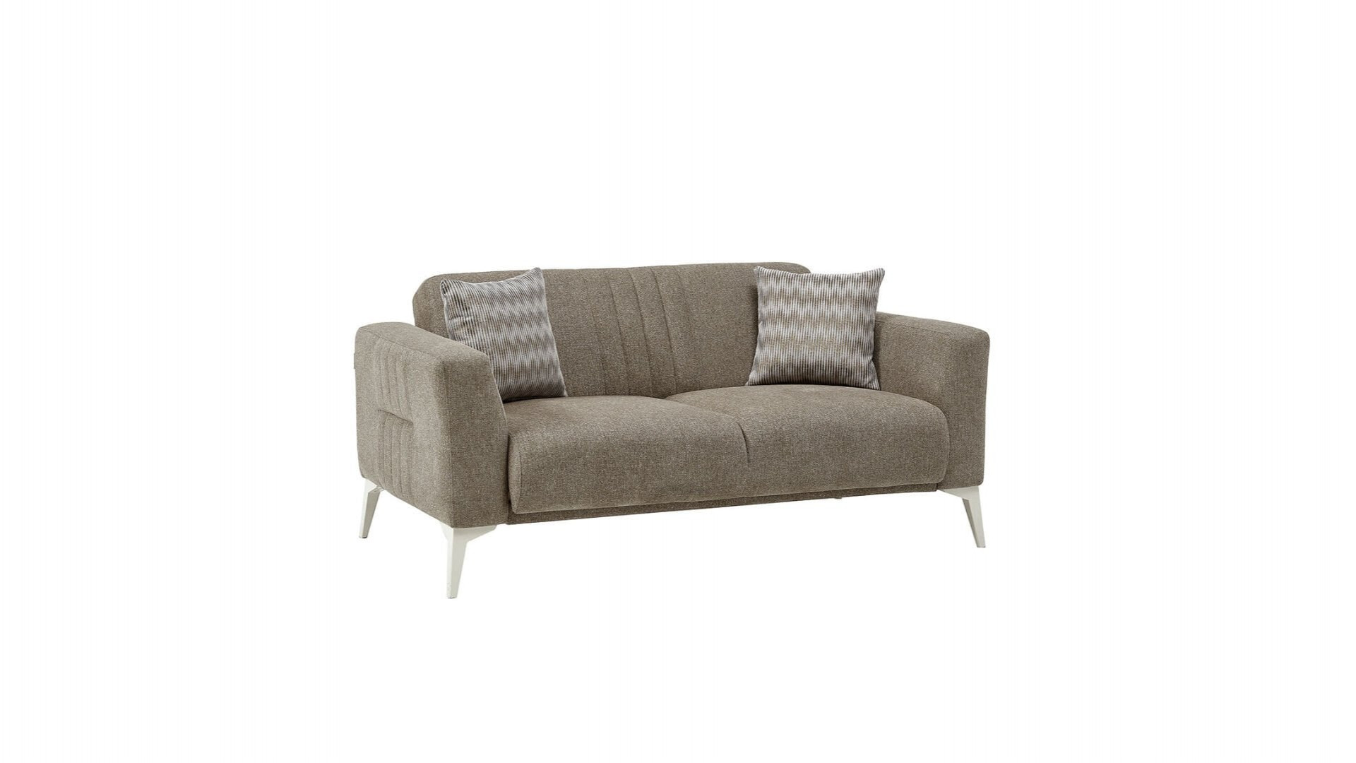 Nadia 2er-Sofa - Taupe - Weiß-Füße