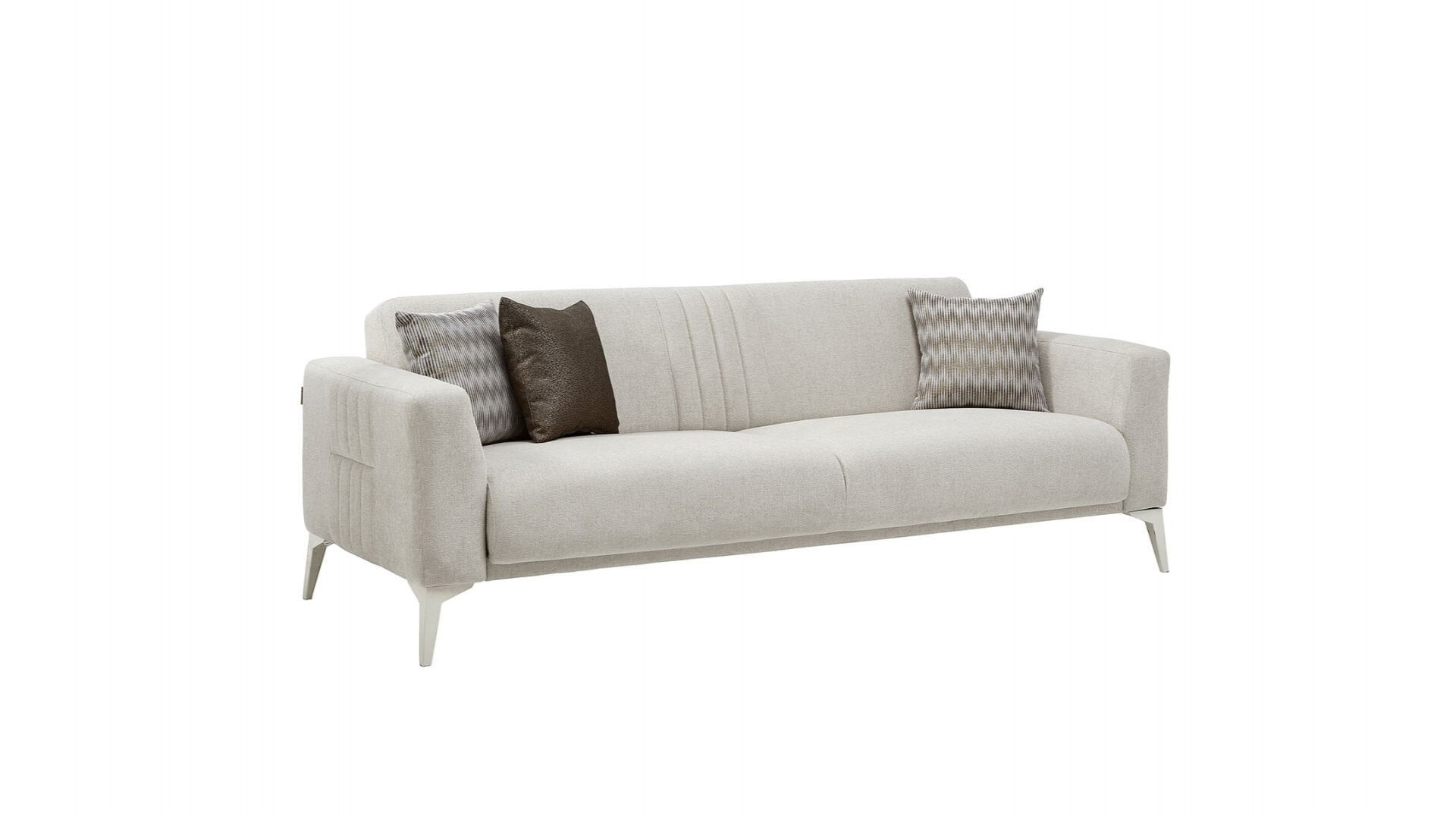 Nadia 3er-Sofa - Creme - Weiß-Füße