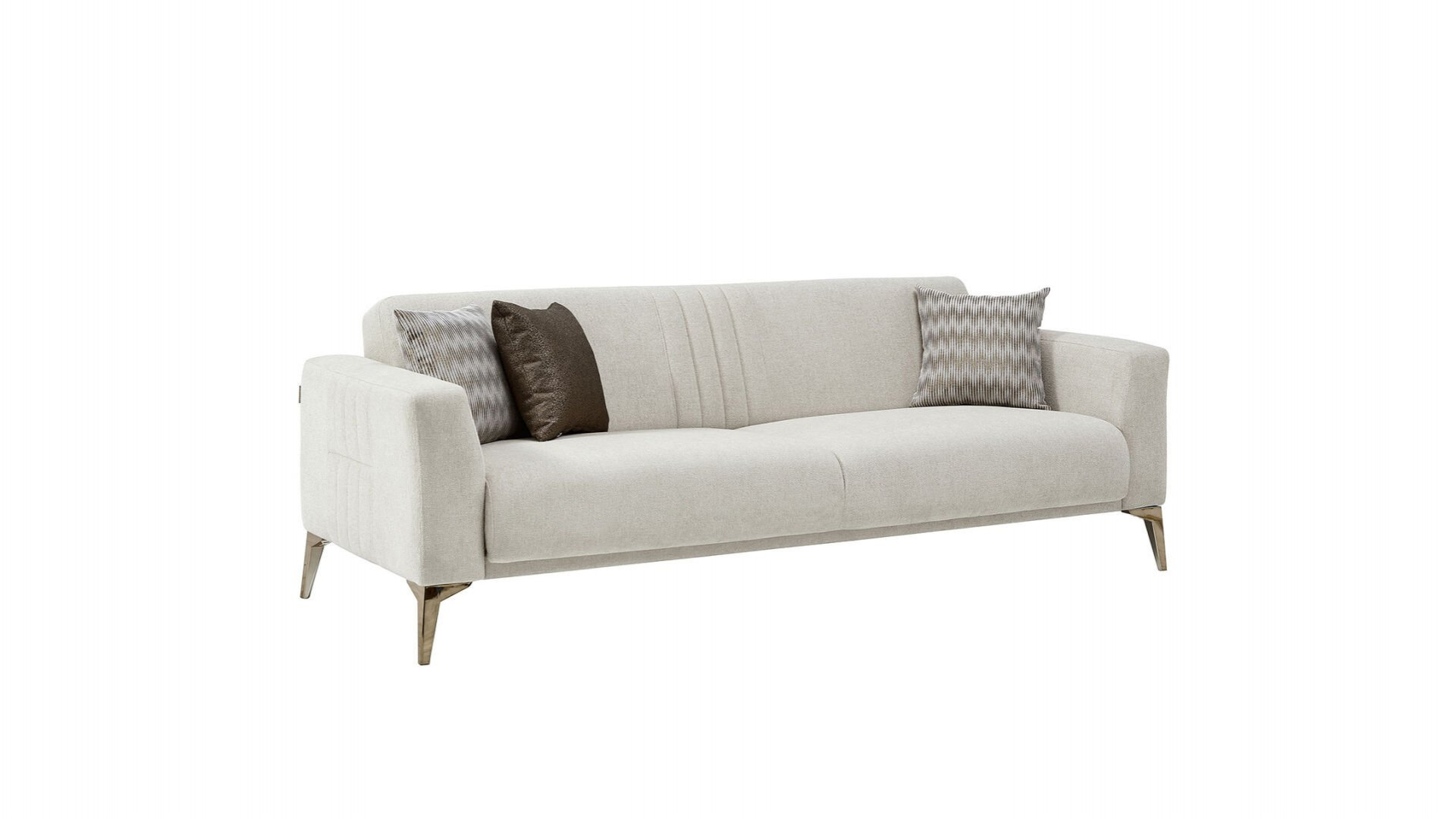 Nadia 3er-Sofa - Creme - Bronz-Füße