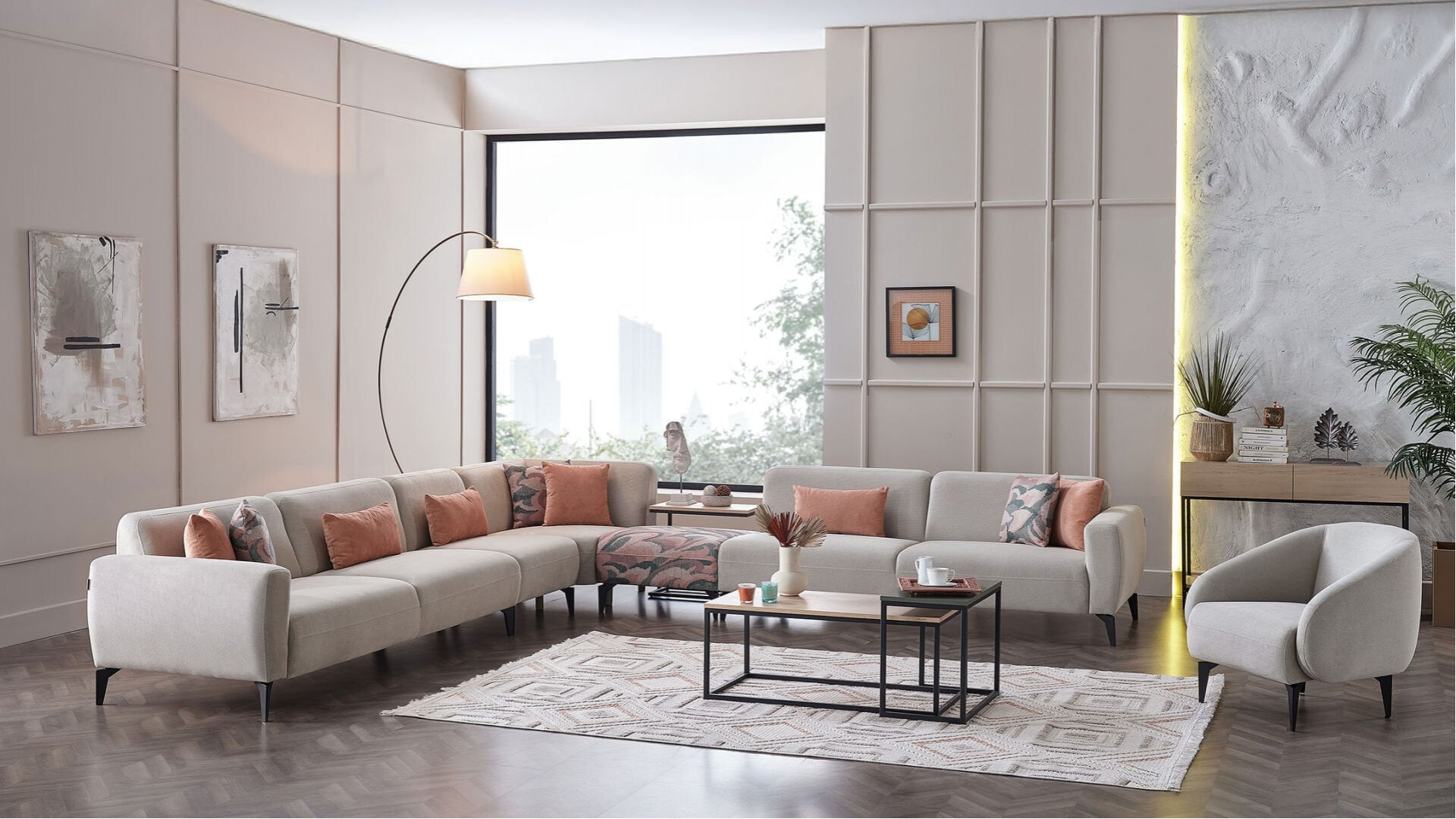 Orleon Wohnlandschaft Modular - Taupe - Schwarz-Füße