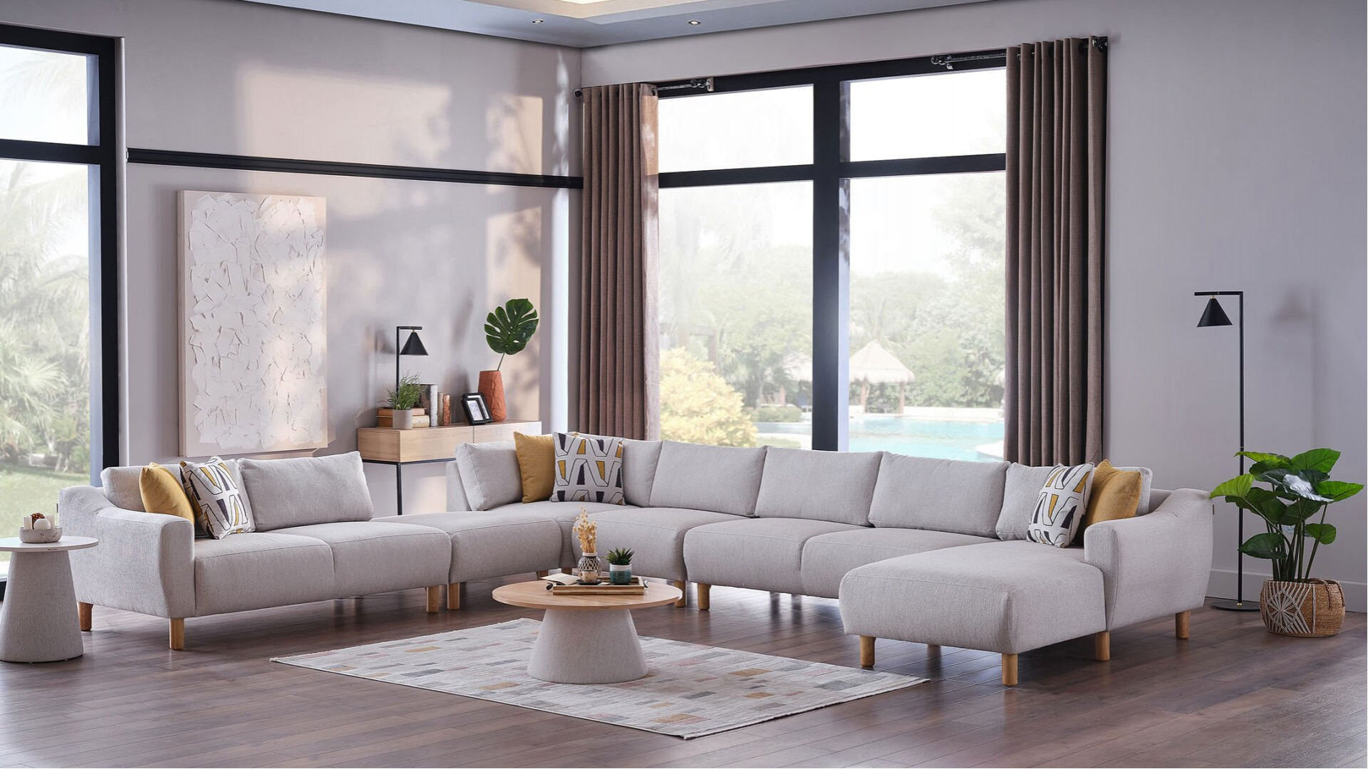 Sanvela Wohnlandschaft Modular - Creme - Eiche-Füße