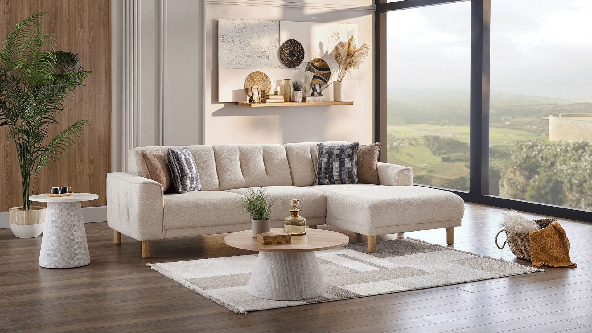 Atlanta Wohnlandschaft Modular - Creme - Eiche-Füße