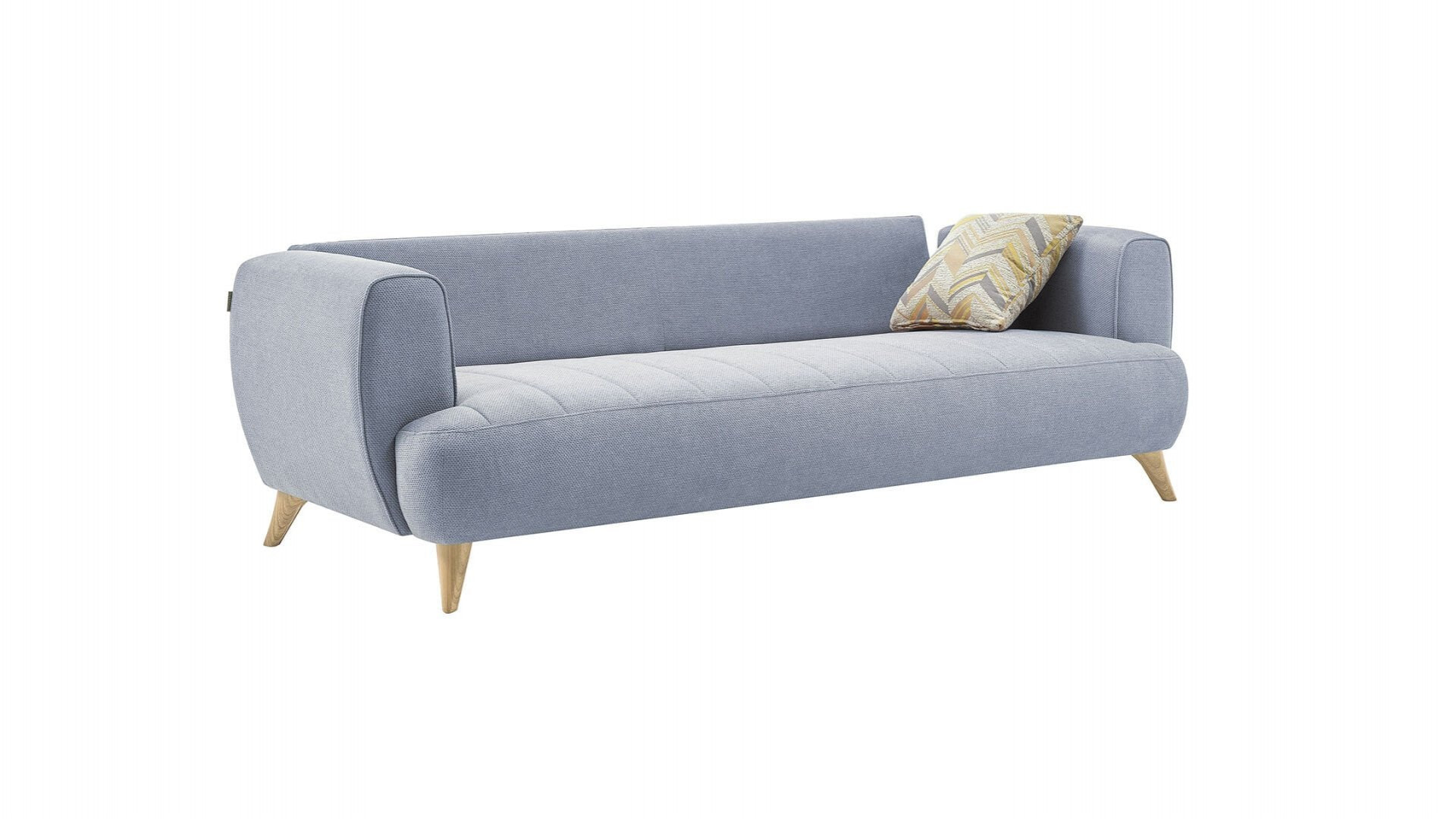 Mona 3er-Sofa - Blau - Eiche-Füße