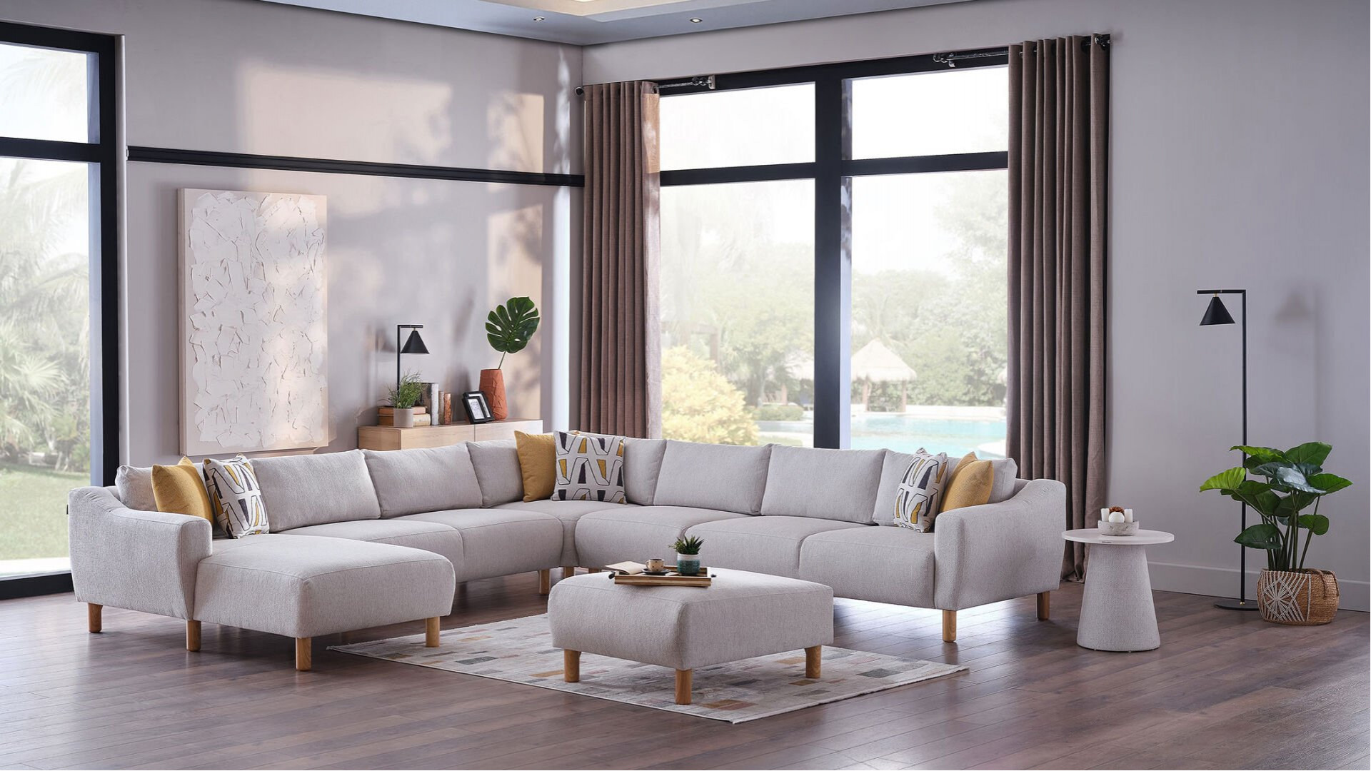 Sanvela Wohnlandschaft Modular - Creme - Eiche-Füße