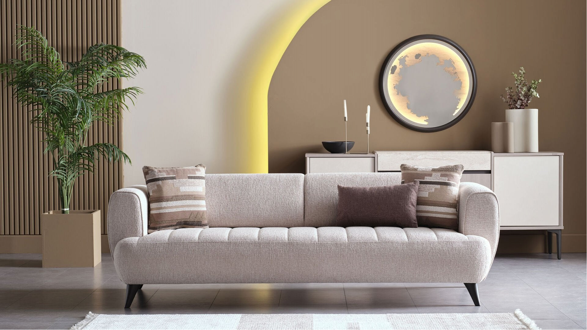 Mona 3er-Sofa - Beige - Kahve-Füße