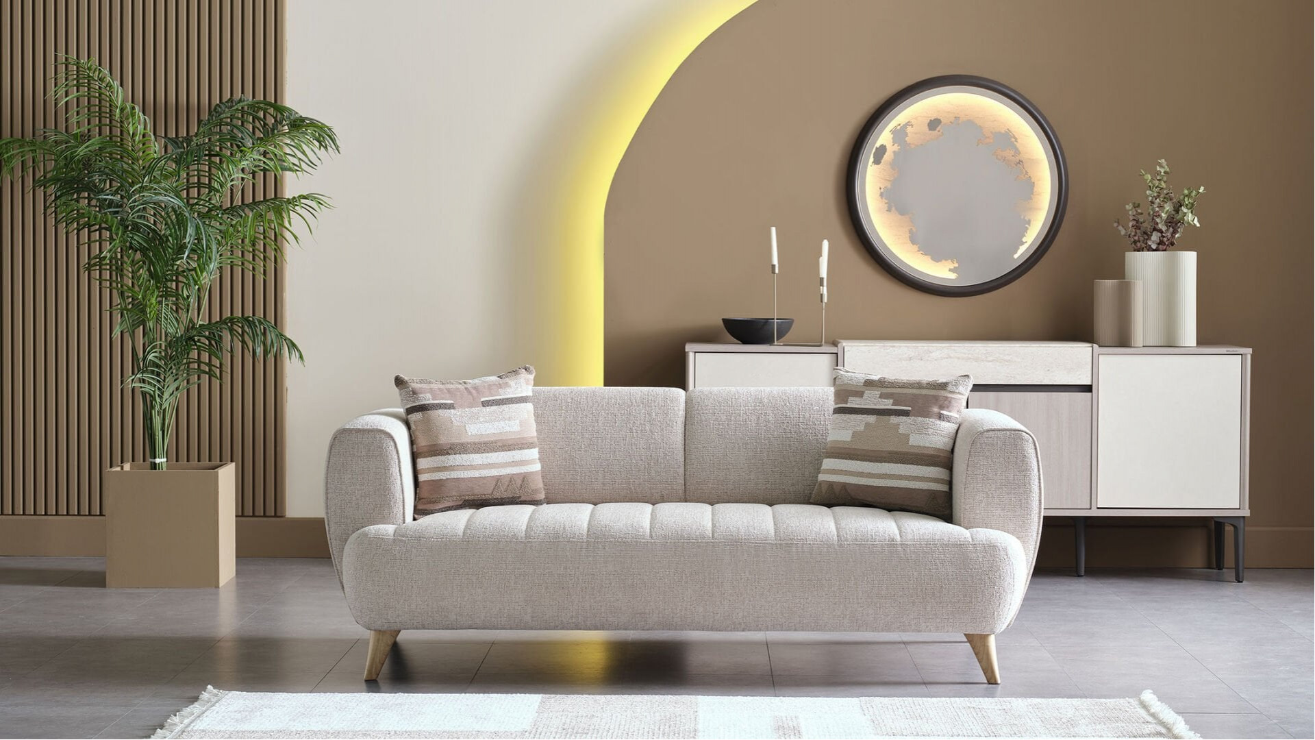 Mona 2er-Sofa - Beige - Eiche-Füße