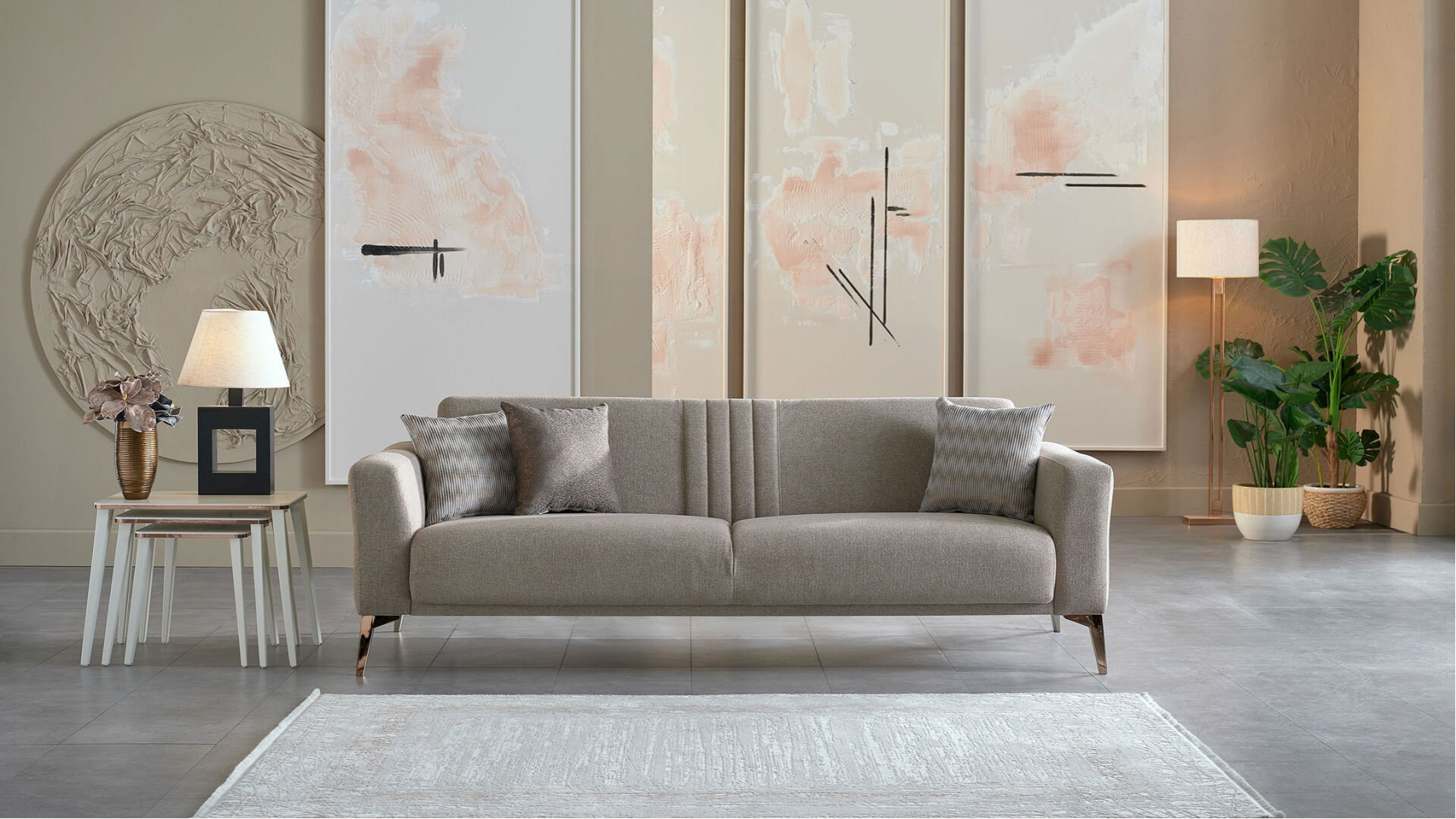 Nadia 3er-Sofa - Taupe - Bronz-Füße
