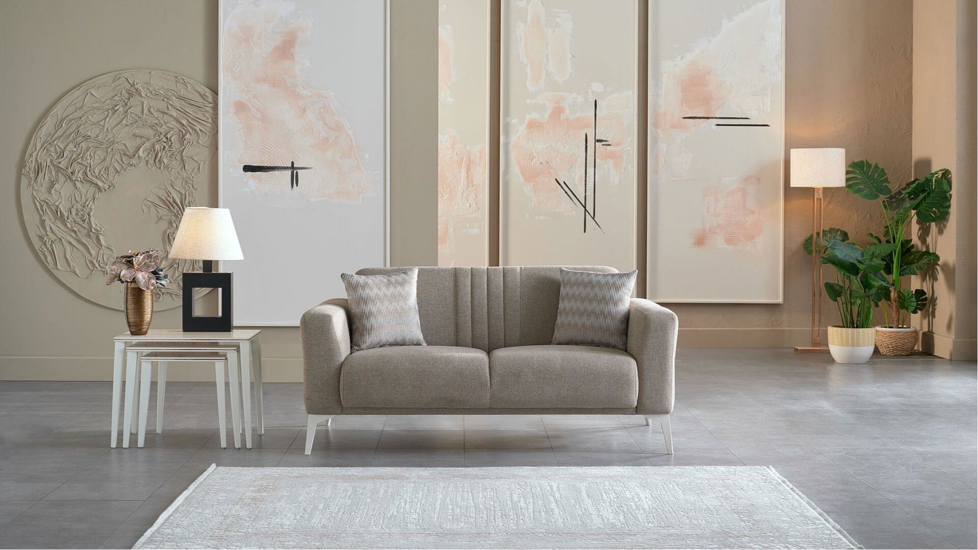 Nadia 2er-Sofa - Taupe - Weiß-Füße