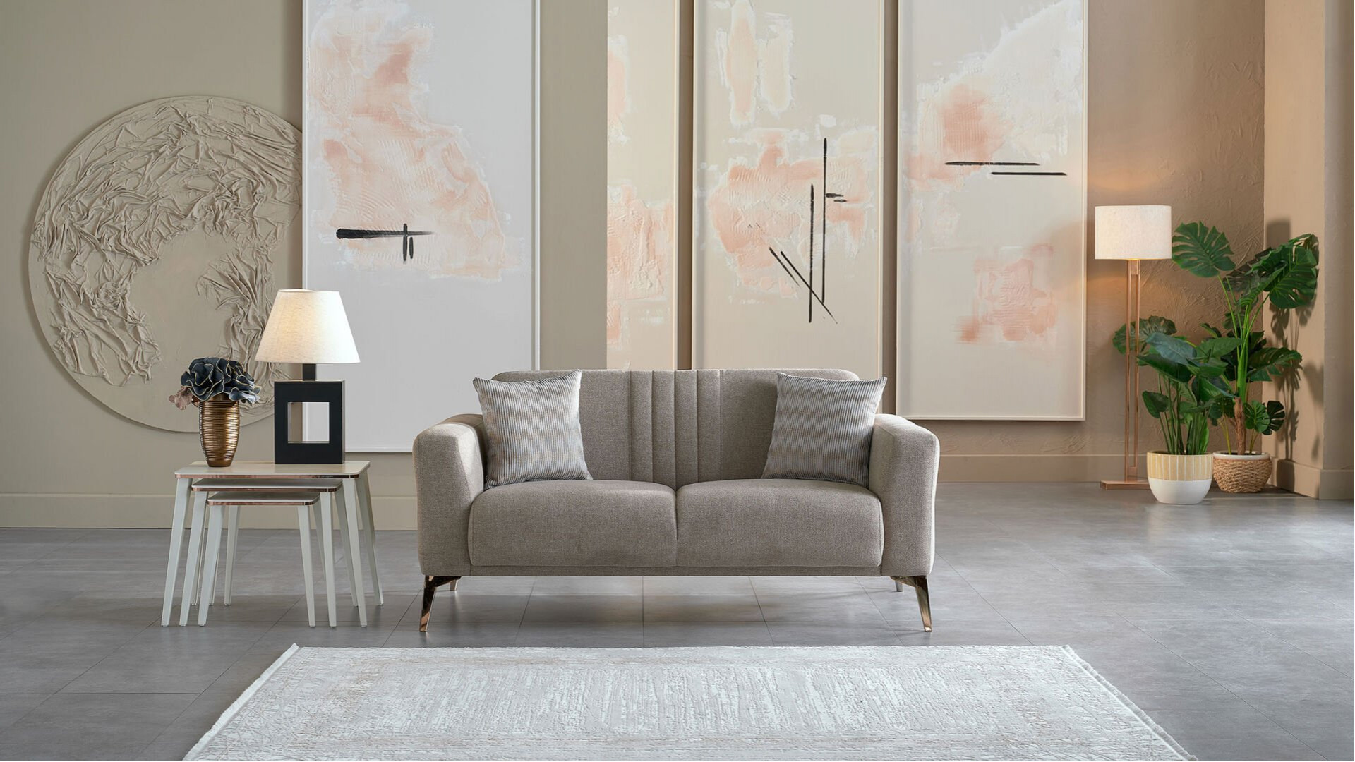 Nadia 2er-Sofa - Taupe - Bronz-Füße