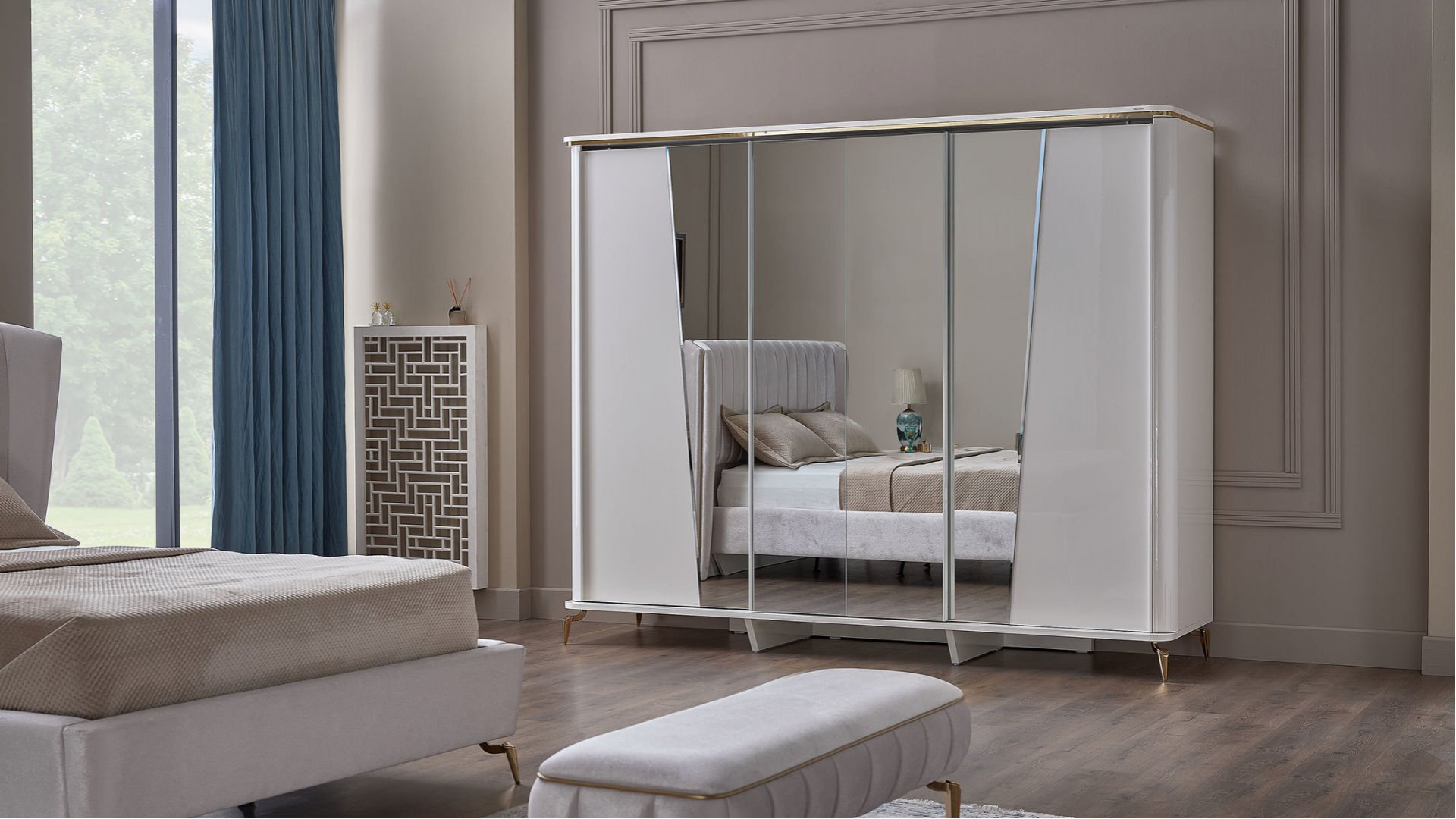 Plaza Schwebetürenschrank - Elfenbein