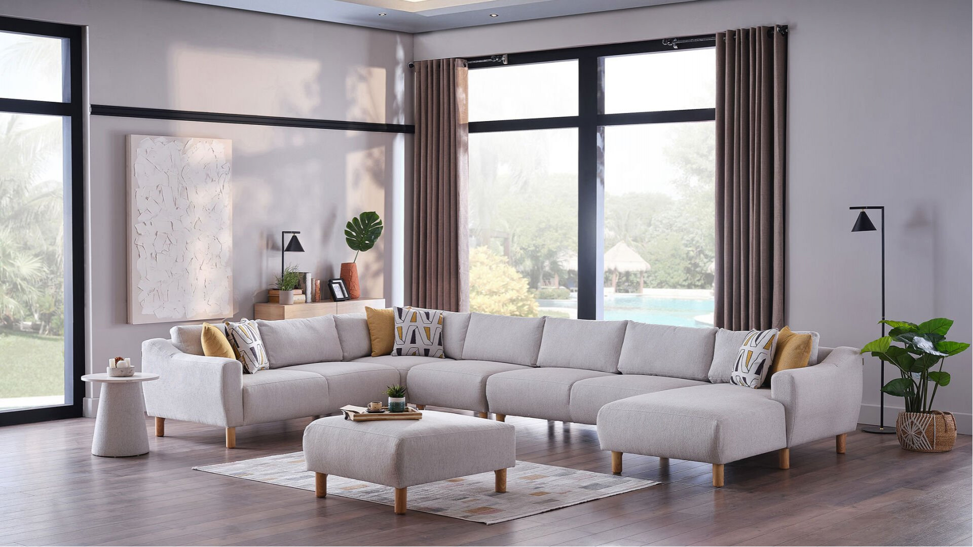 Sanvela Wohnlandschaft Modular - Creme - Eiche-Füße