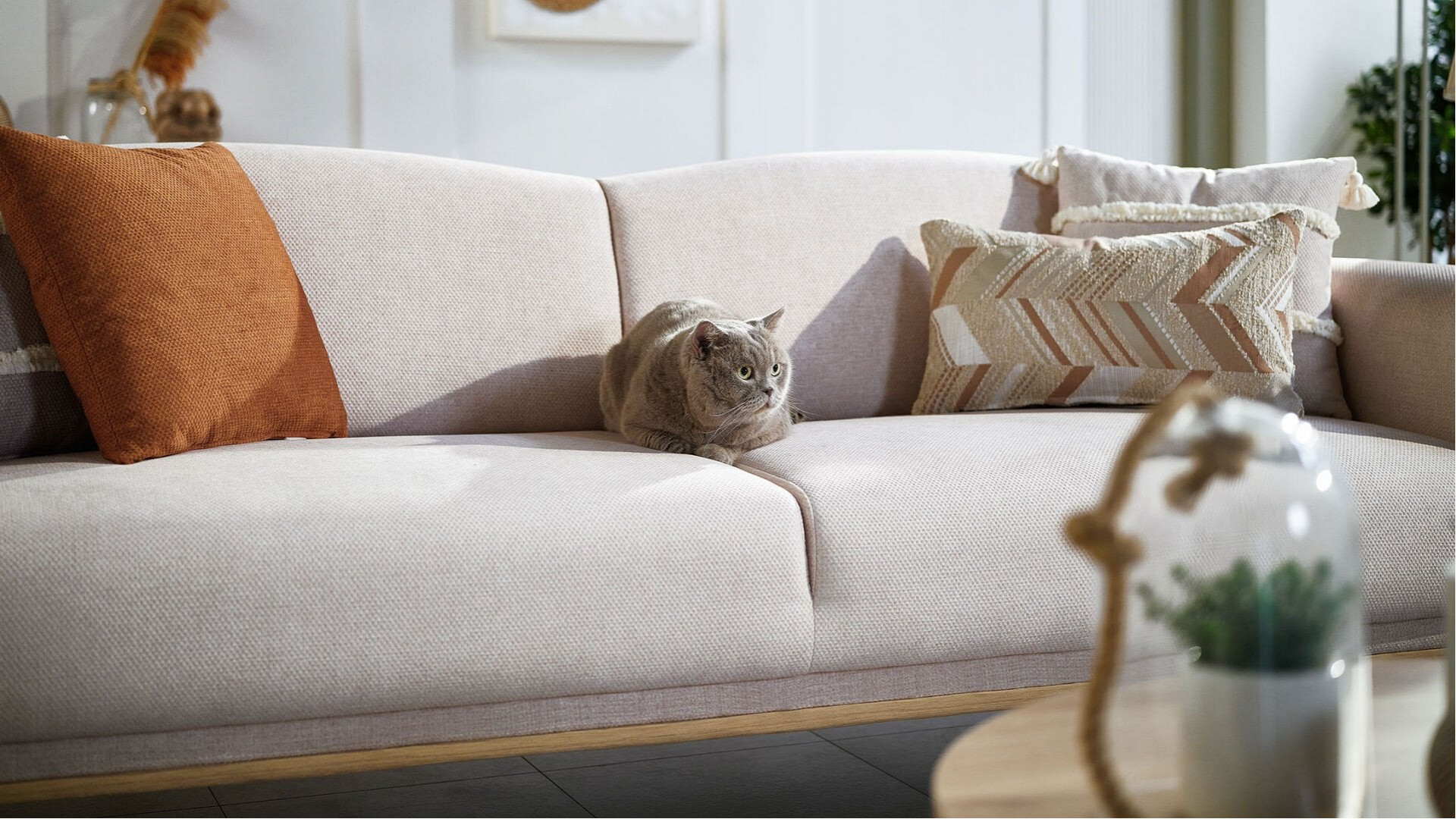 Boheems 3er-Sofa - Creme - Kiremit Kırlent