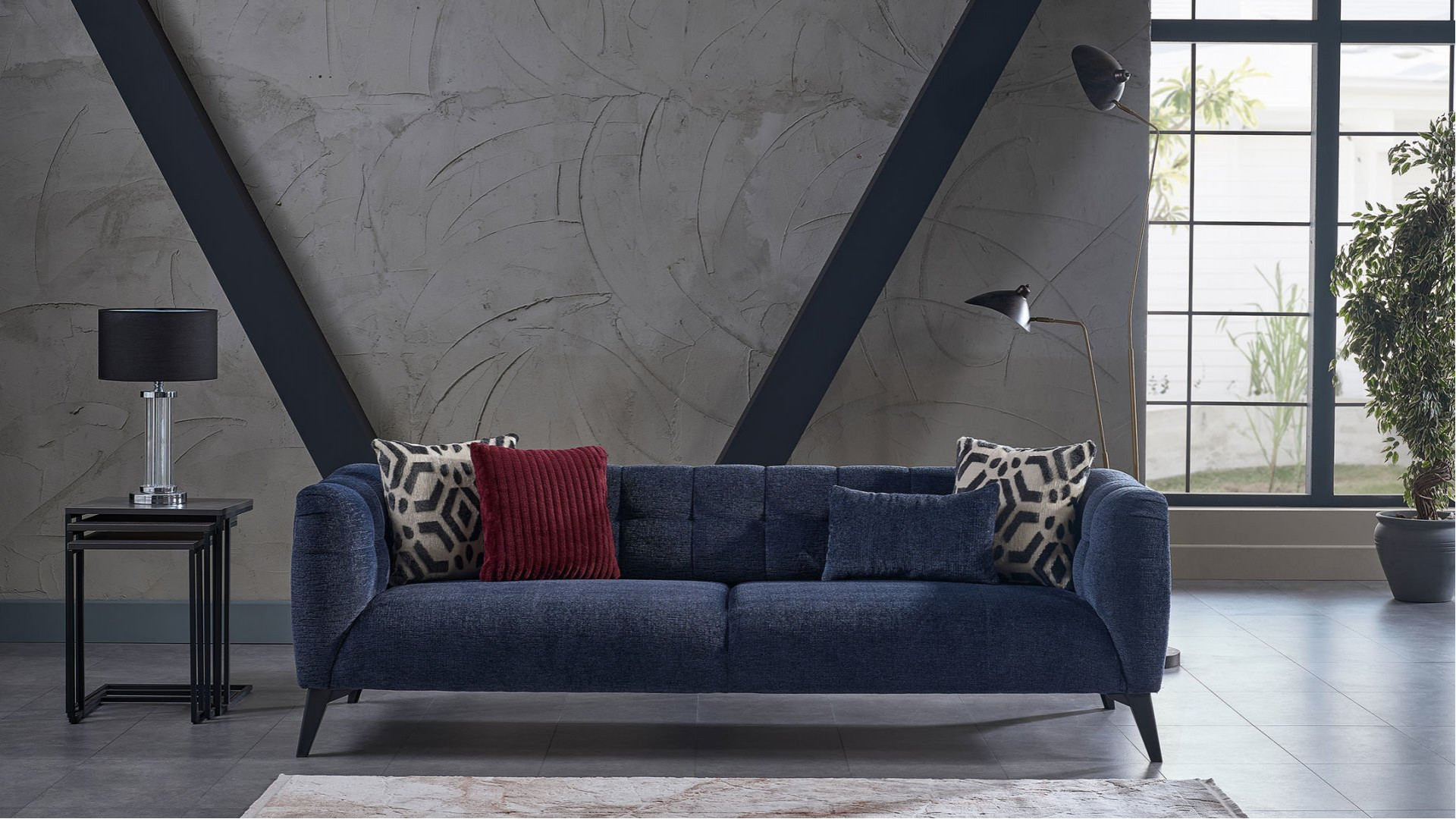 Indiana 3er-Sofa - Schwarze Füße