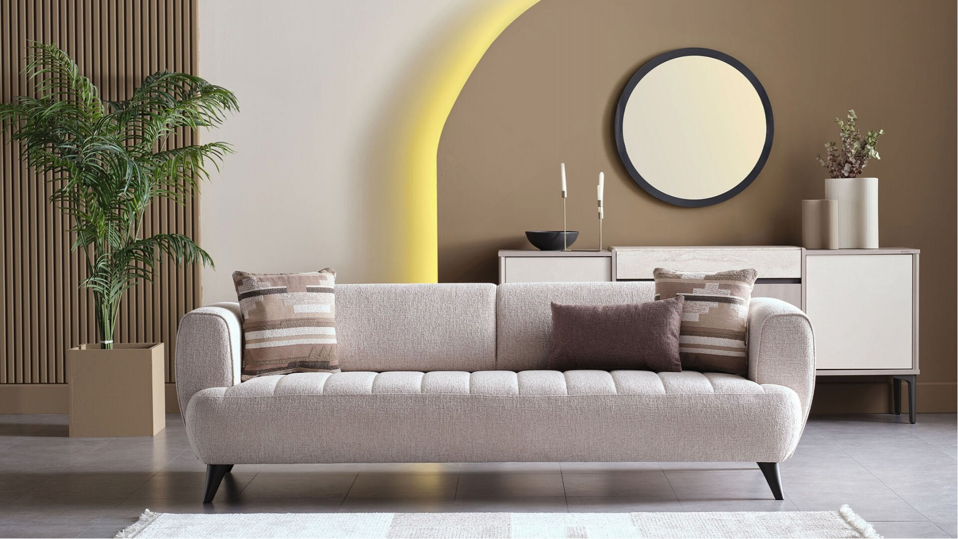 Mona 3er-Sofa - Beige - Kahve-Füße