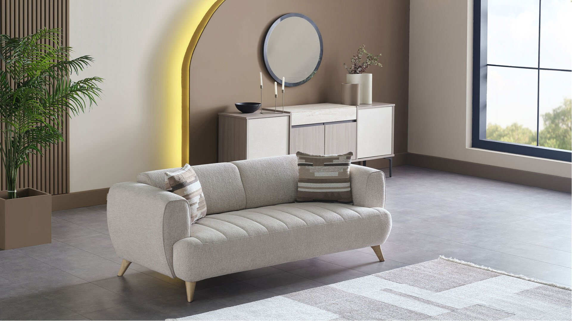 Mona 2er-Sofa - Beige - Eiche-Füße