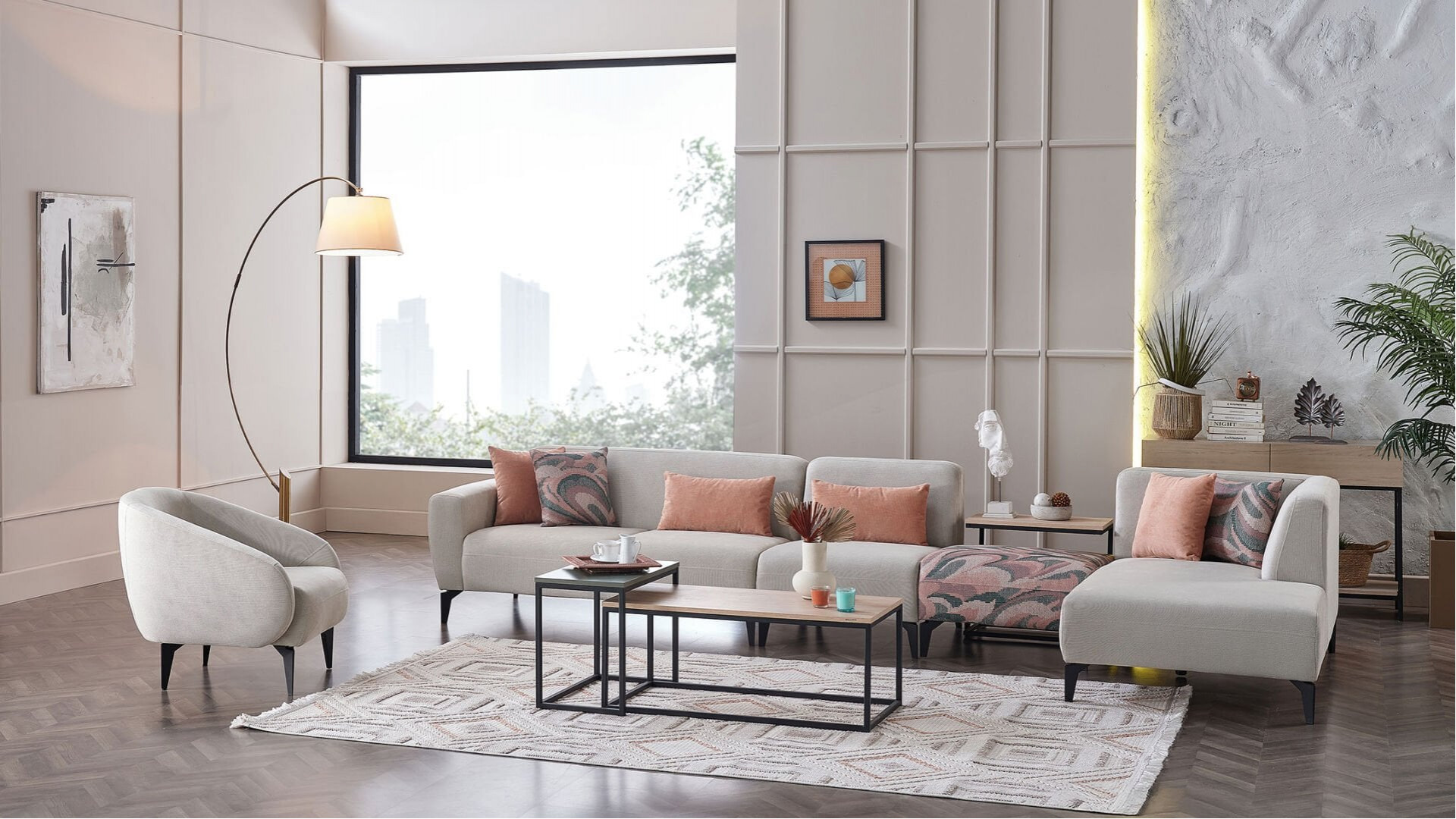 Orleon Wohnlandschaft Modular - Taupe - Schwarz-Füße