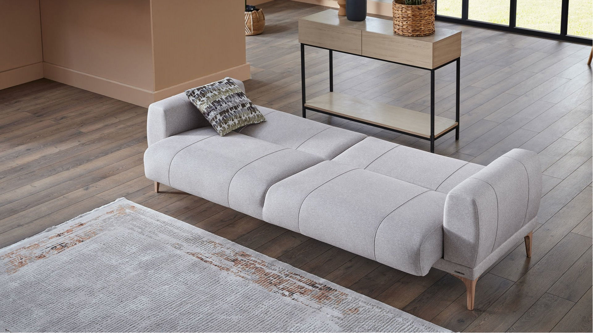 Porto 3er-Sofa - Creme - Eiche-Füße