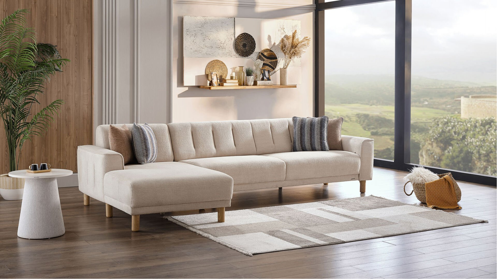 Atlanta Wohnlandschaft Modular - Creme - Eiche-Füße