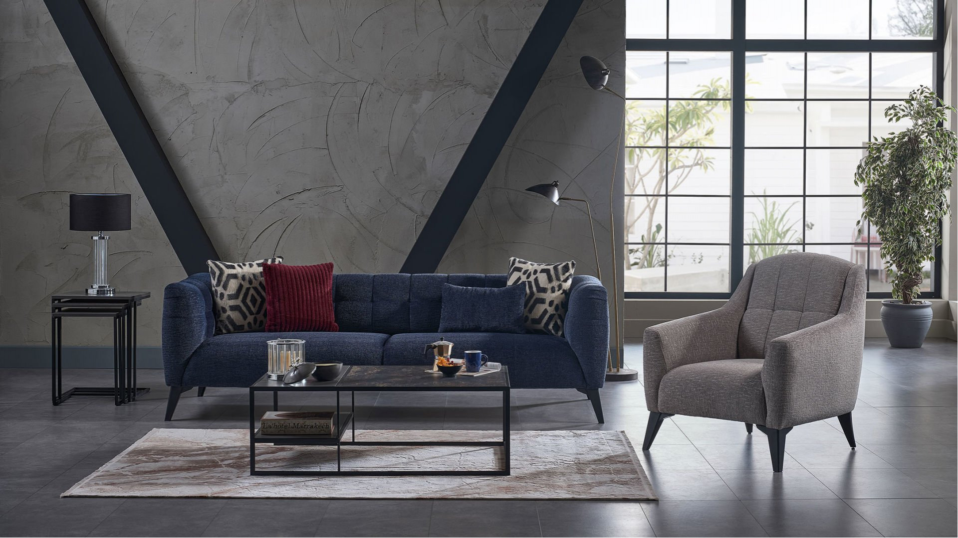 Indiana 3er-Sofa - Schwarze Füße