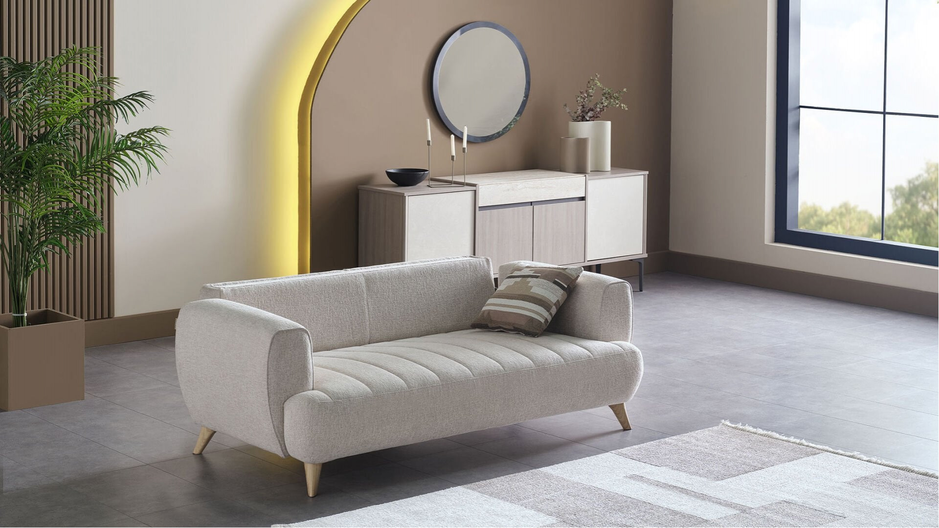 Mona 2er-Sofa - Beige - Eiche-Füße