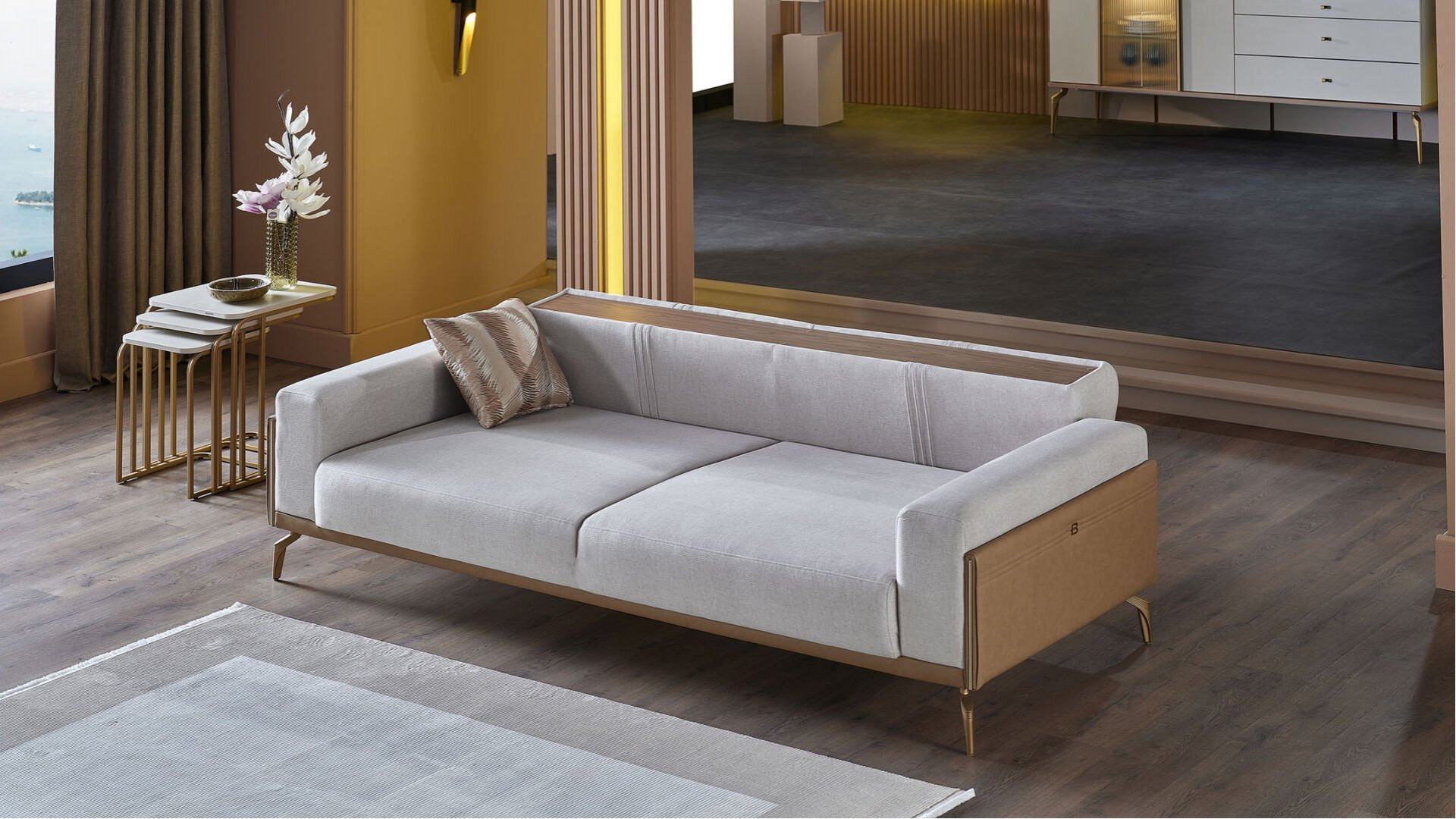 Montella 3er-Sofa - Taupe - Kahve - Gelb-Füße