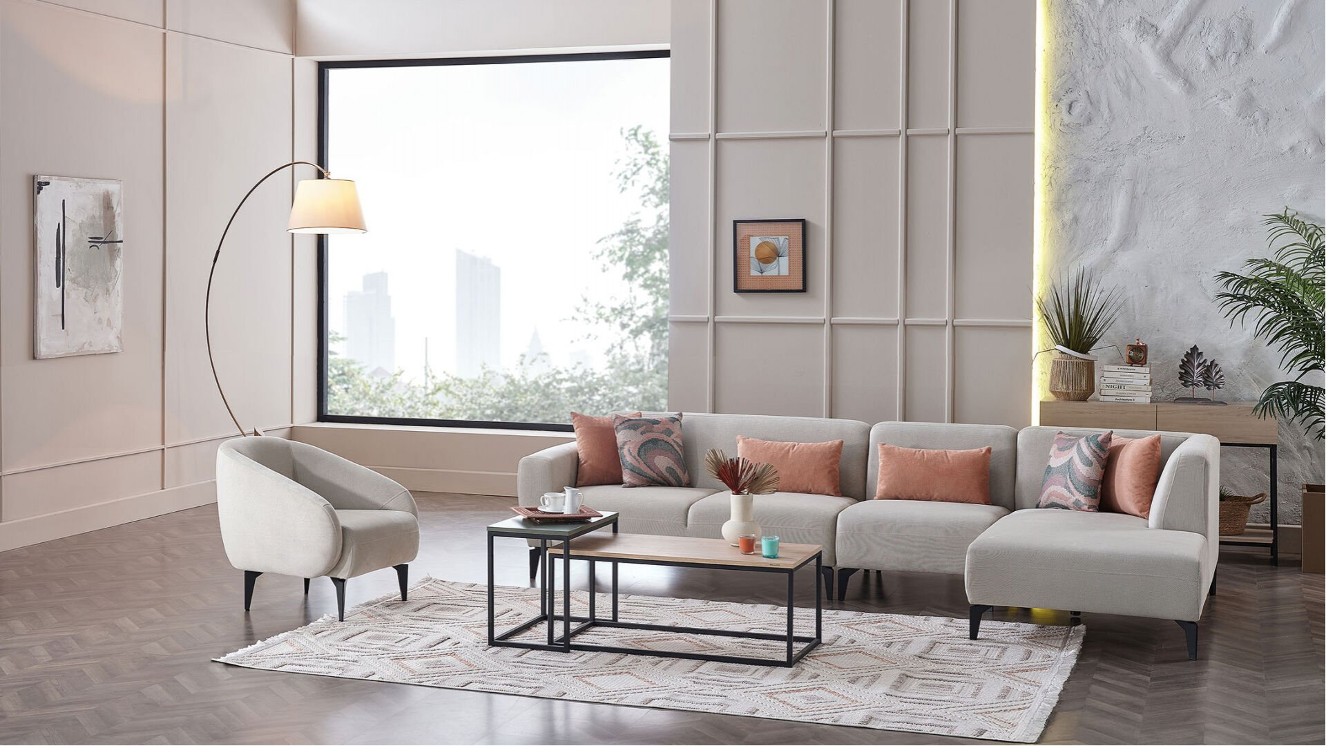 Orleon Wohnlandschaft Modular - Taupe - Schwarz-Füße