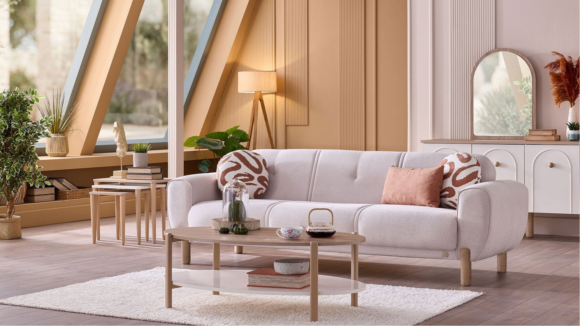 Rozy Bohem 3er-Sofa - Beige