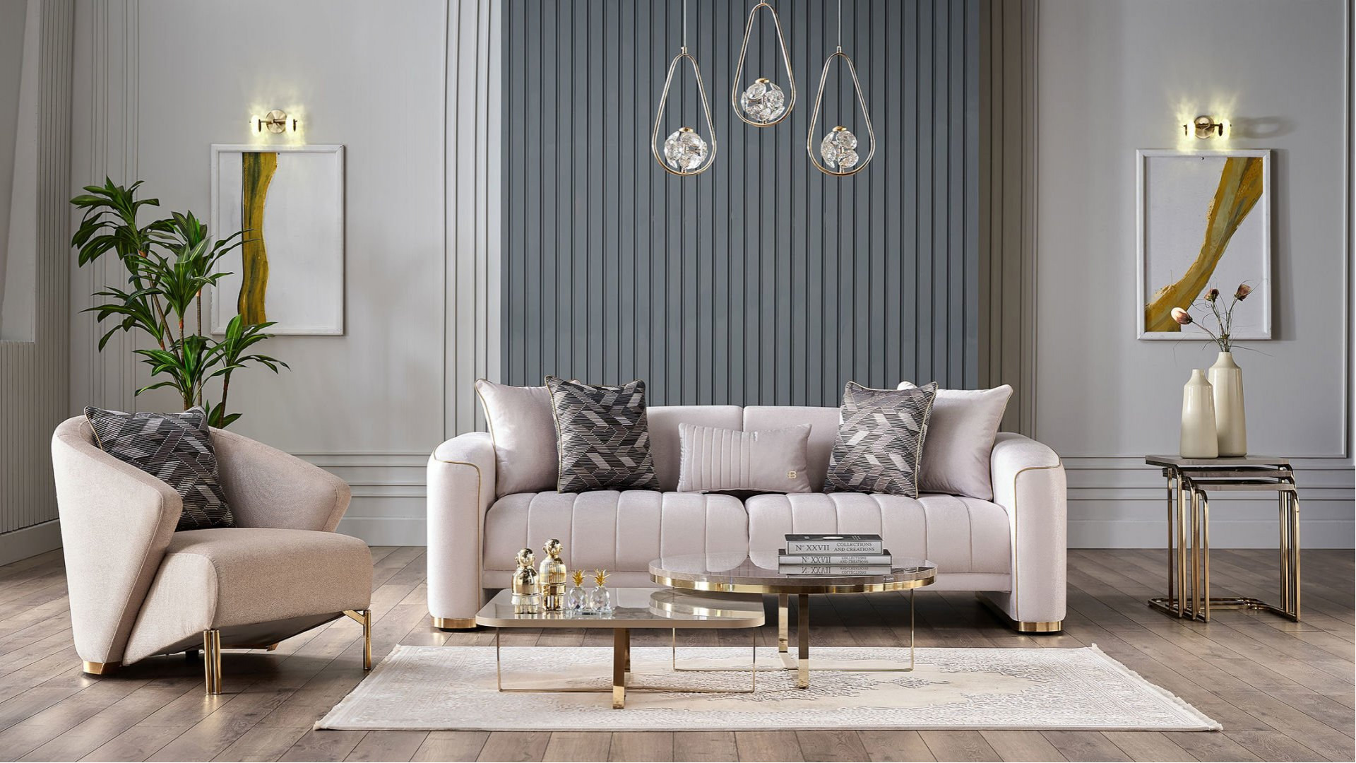 Veronica 3er-Sofa - Beige