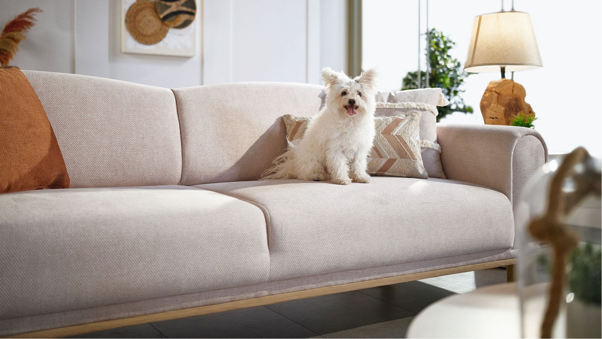 Boheems 3er-Sofa - Creme - Kiremit Kırlent
