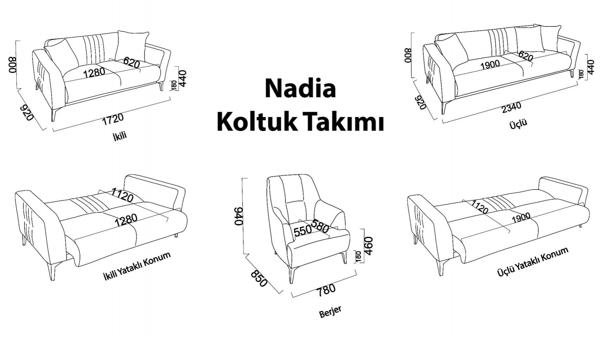 Nadia 2er-Sofa - Taupe - Weiß-Füße