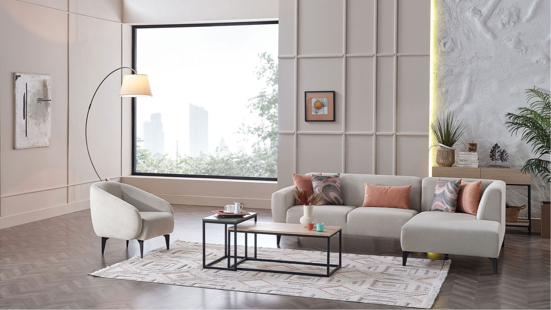 Orleon Wohnlandschaft Modular - Taupe - Schwarz-Füße