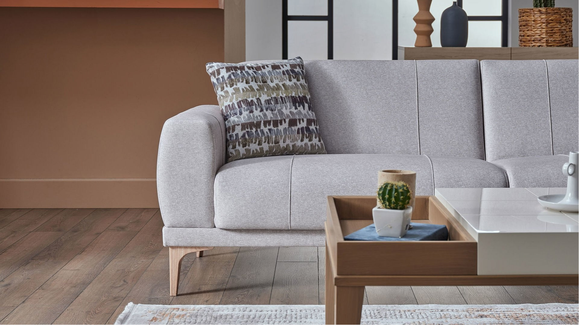 Porto 3er-Sofa - Creme - Eiche-Füße