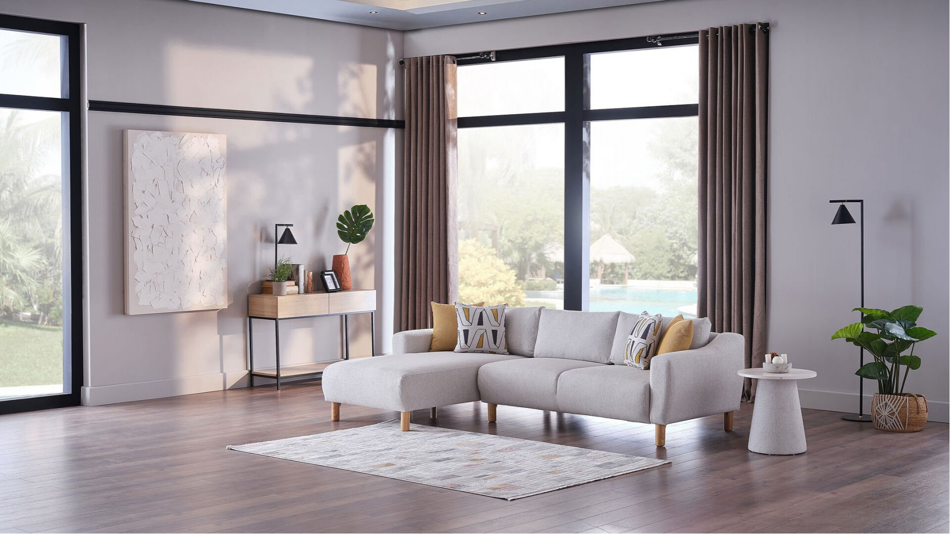 Sanvela Wohnlandschaft Modular - Creme - Eiche-Füße
