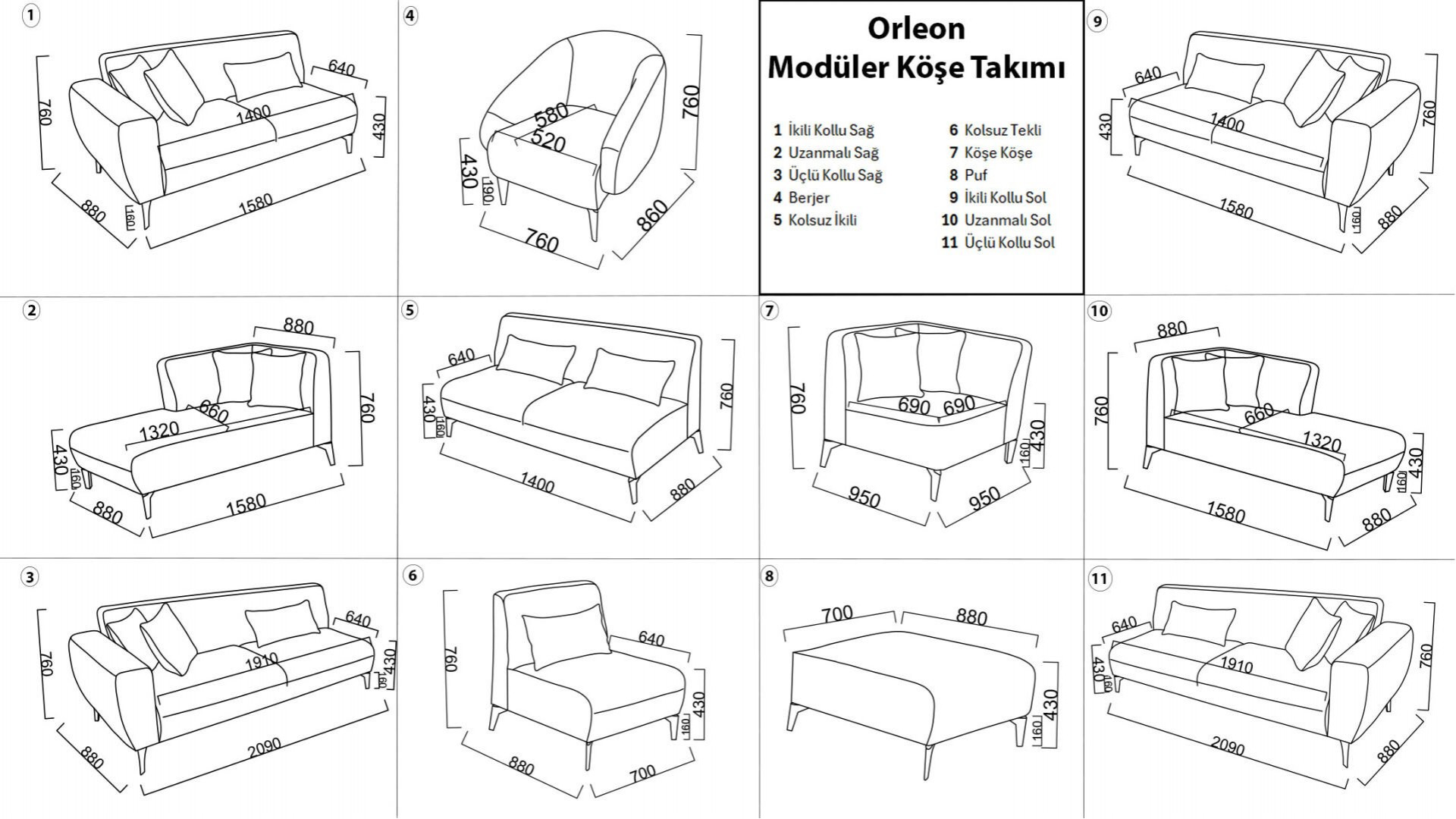 Orleon Wohnlandschaft Modular - Taupe - Schwarz-Füße