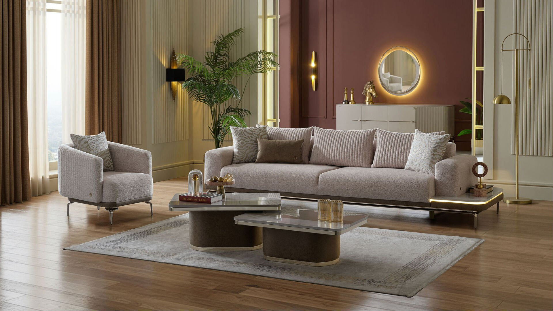 Estella 4er Links Sofa - Creme