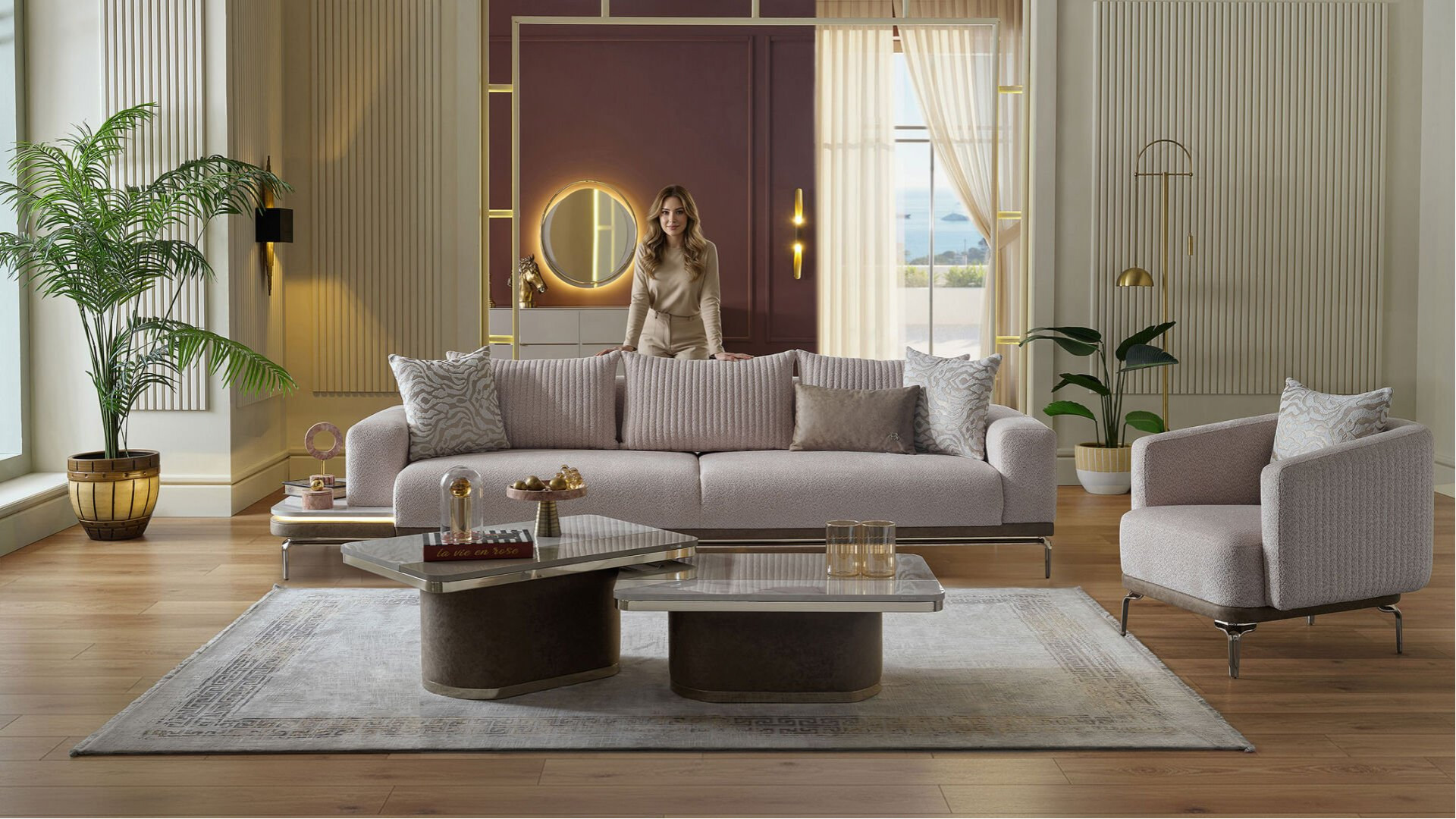 Estella 4er Rechts Sofa - Creme