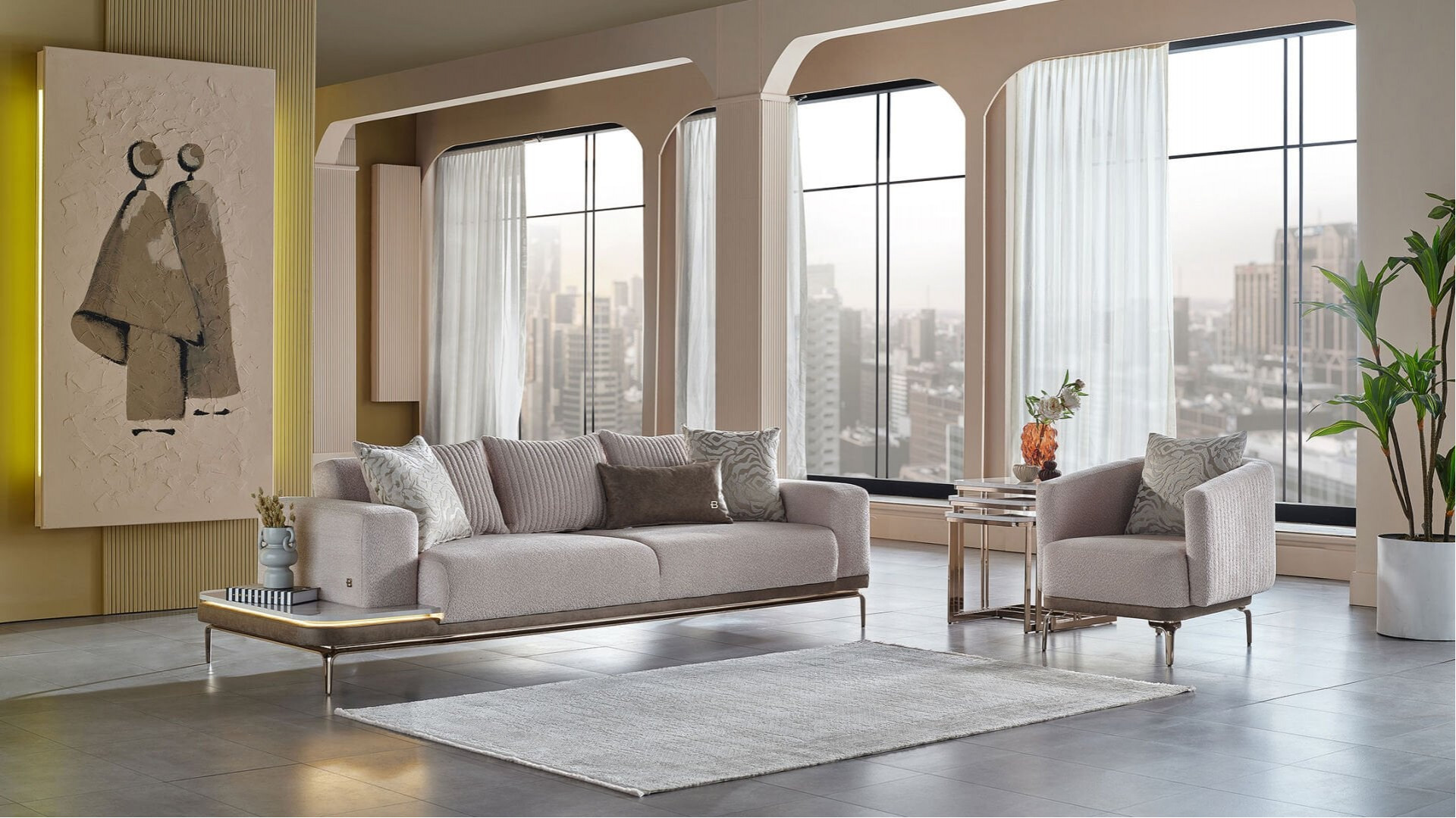 Estella 3er Rechts Sofa - Creme