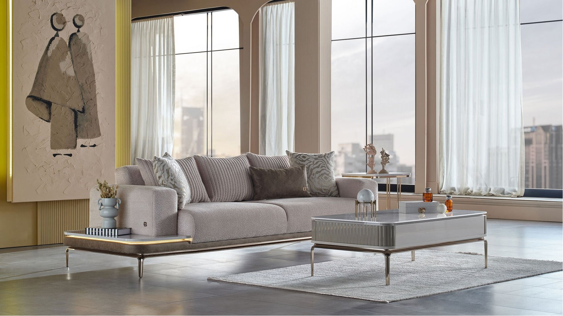 Estella 3er Rechts Sofa - Creme