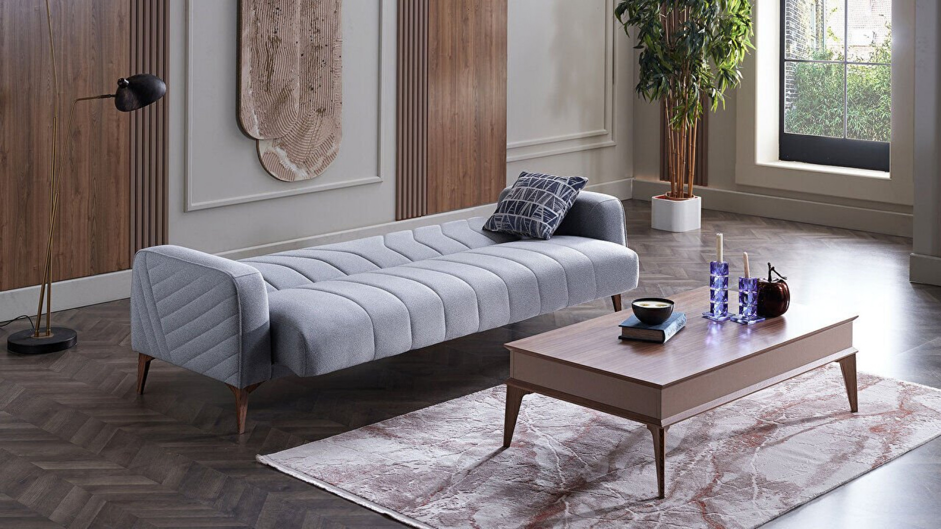 Mathias 3er-Sofa - Blaue Kissen