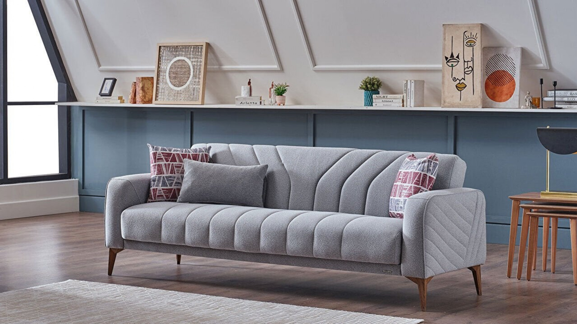 Mathias 3er-Sofa - Bordeaux-Kissen