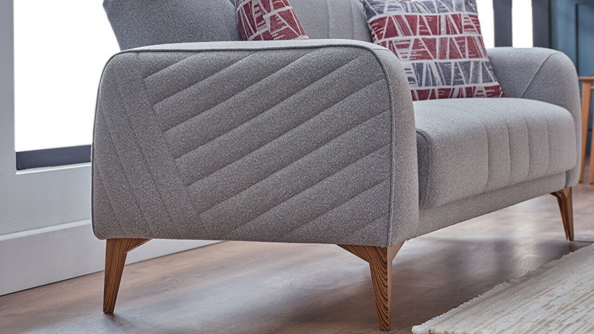 Mathias 3er-Sofa - Bordeaux-Kissen