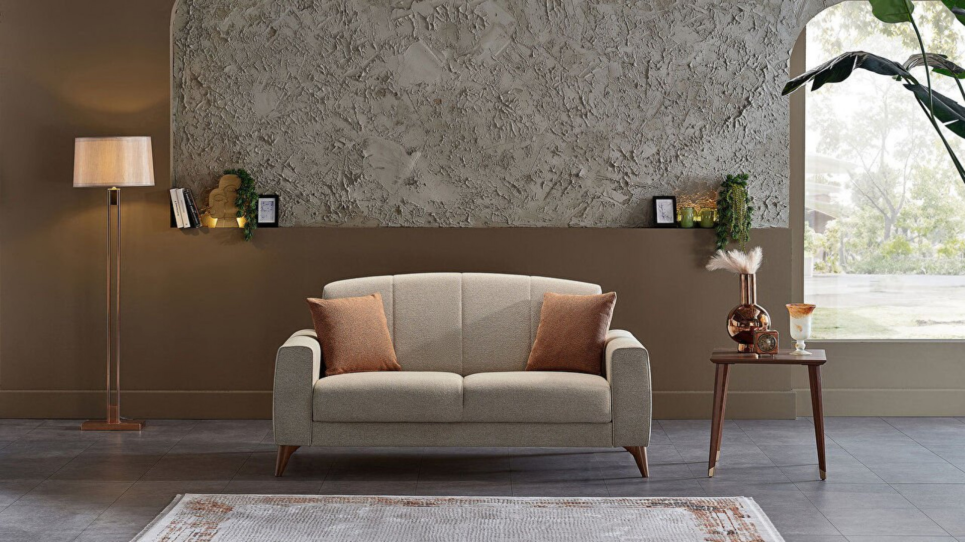 Nilya 2er-Sofa Creme - Ziegelrot