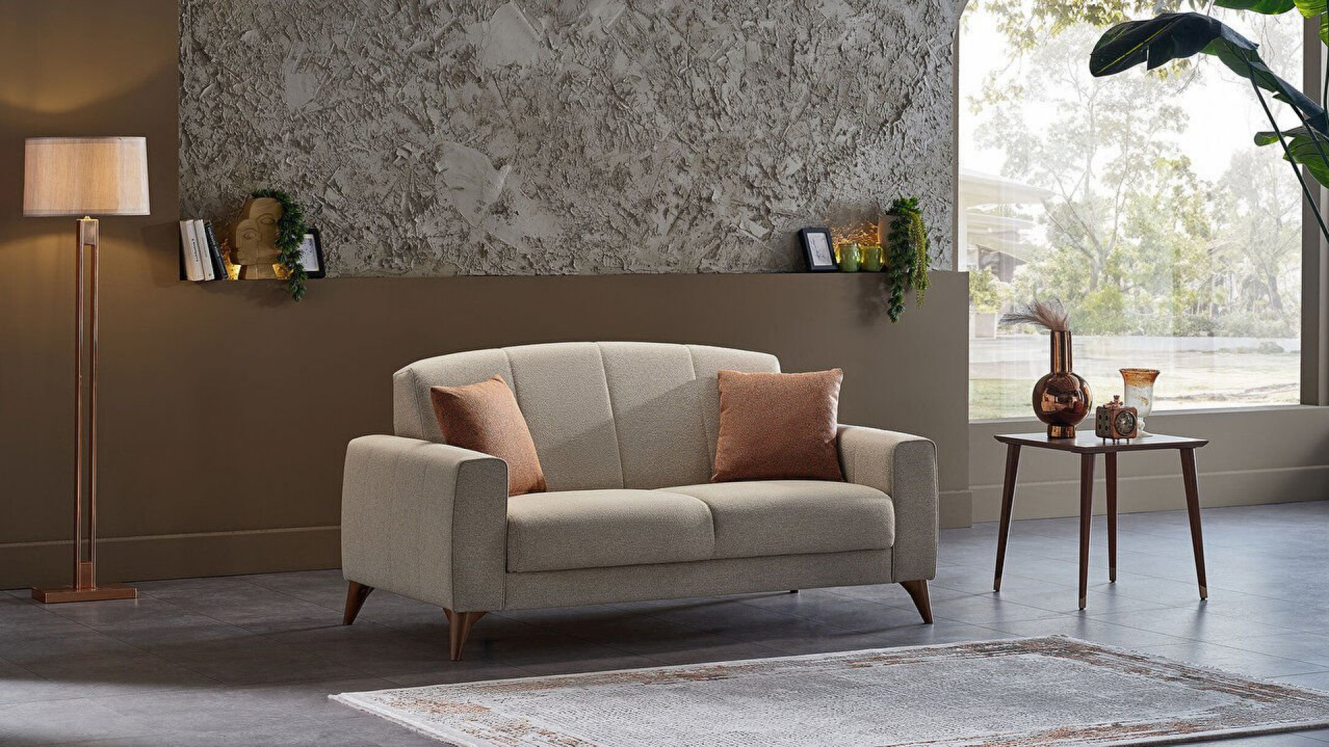 Nilya 2er-Sofa Creme - Ziegelrot