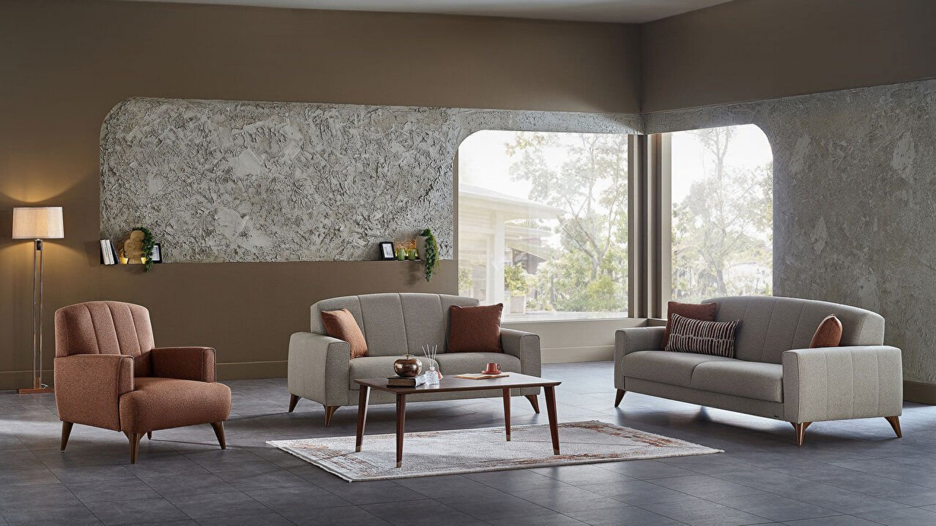 Nilya 2er-Sofa Creme - Ziegelrot