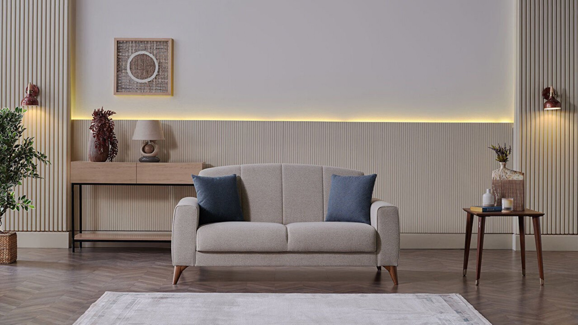 Nilya 2er-Sofa Creme - Blau