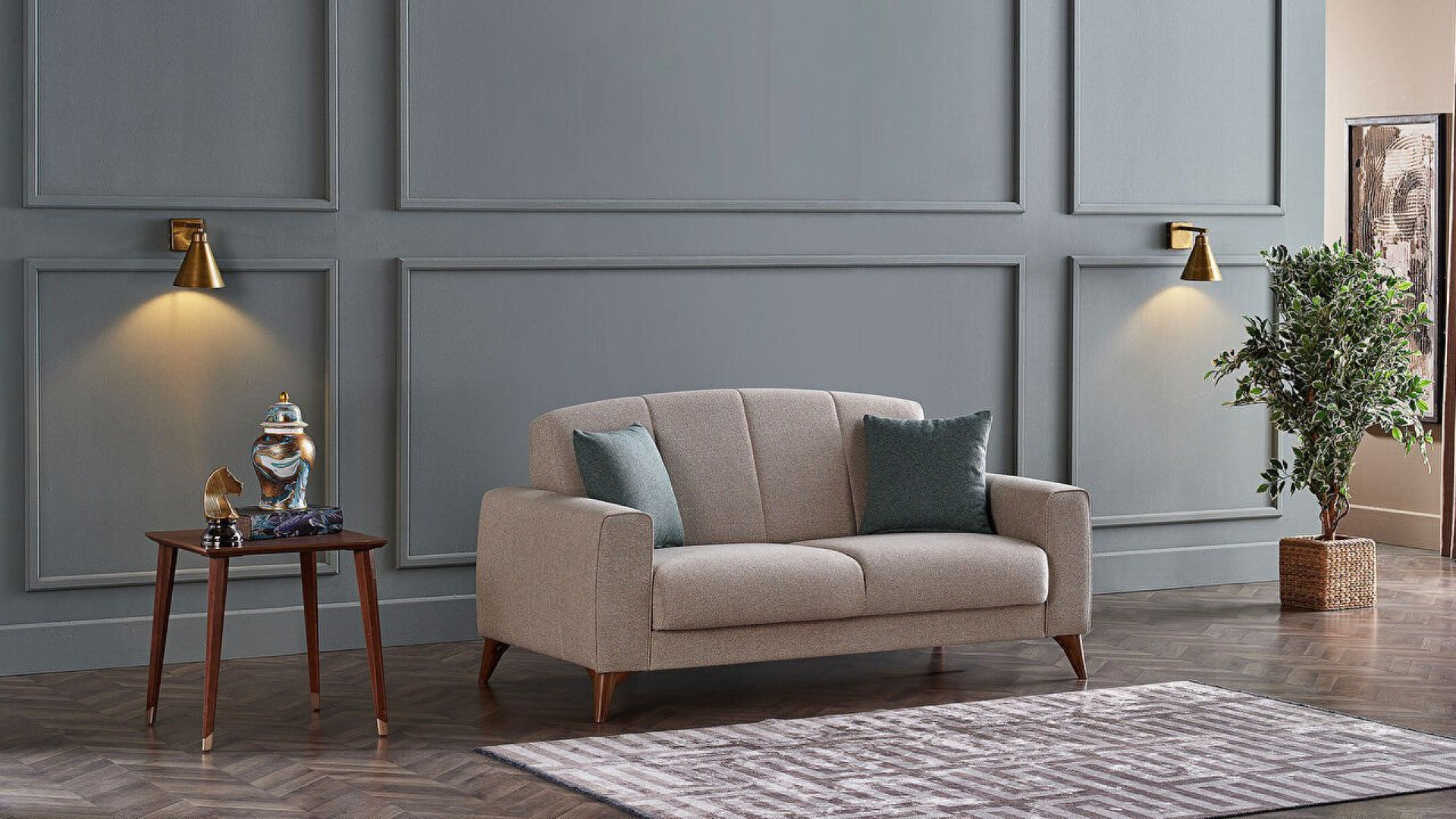 Nilya 2er-Sofa Creme - Grün