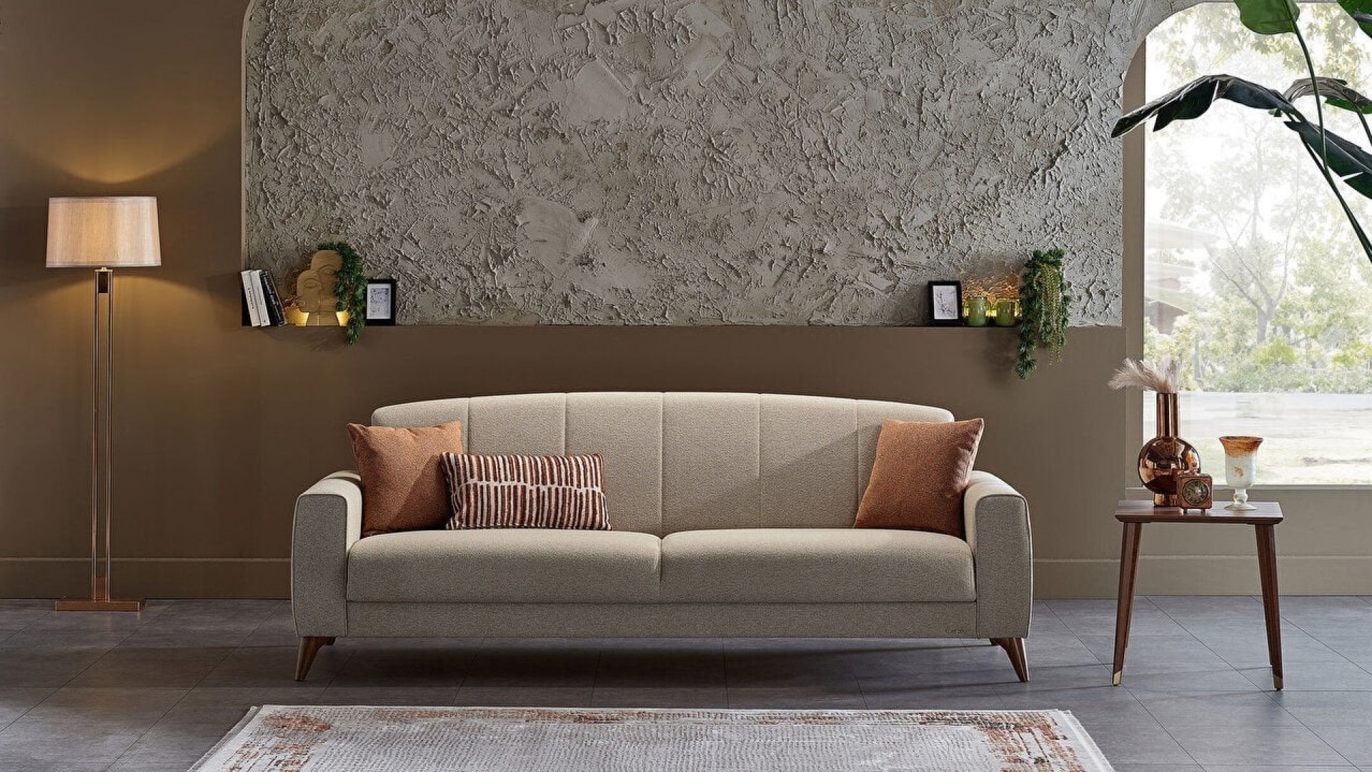 Nilya 3er-Sofa Creme - Ziegelrot