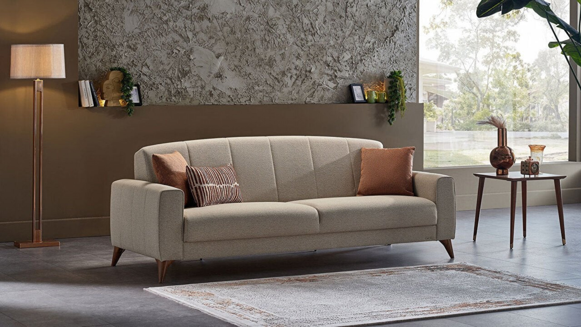 Nilya 3er-Sofa Creme - Ziegelrot