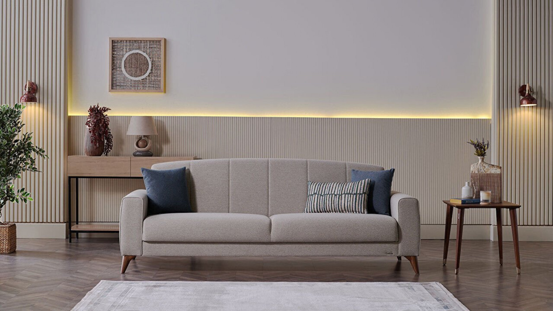 Nilya 3er-Sofa Creme - Blau